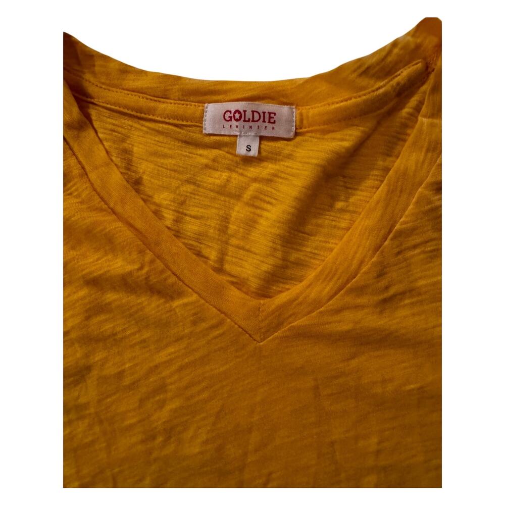 Goldie Lewinter Golden Yellow V-Neck Slub Cotton Tee, Size S - Picture 4 of 6